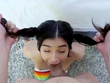 Fucking babe with pigtails with a face full of cum
